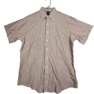 Brooks Brothers‎ Short Sleeve Button Down Shirt Red White Stripe 16 1/2 32/33